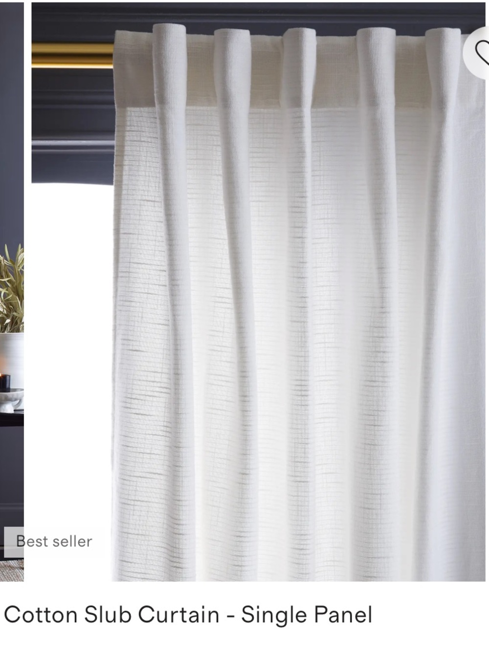 Quince Cotton Slub Curtain Single Panel White 48x108